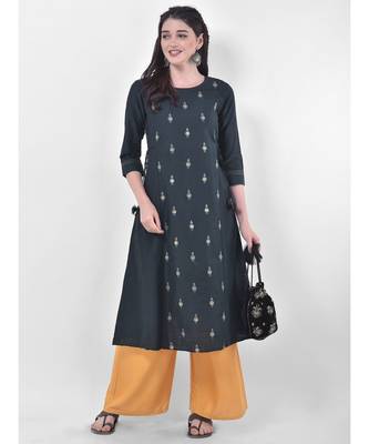Oxford Green Embroidered A-line Kurta 4