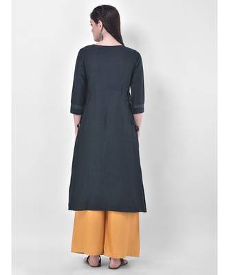 Oxford Green Embroidered A-line Kurta 5