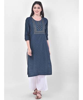 Oxford Blue Embroidered Straight Kurta 1