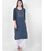 Oxford Blue Embroidered Straight Kurta