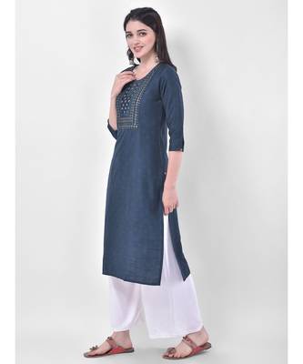 Oxford Blue Embroidered Straight Kurta 2