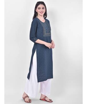 Oxford Blue Embroidered Straight Kurta 3