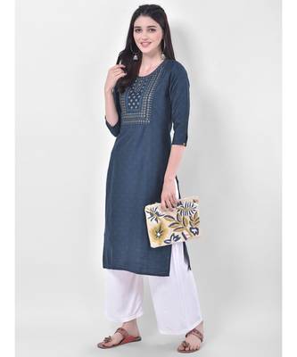 Oxford Blue Embroidered Straight Kurta 4