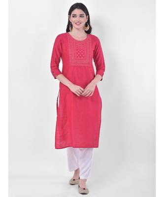Deep Pink Embroidered Straight Kurta 1