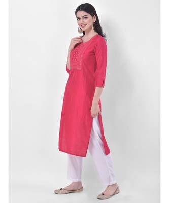 Deep Pink Embroidered Straight Kurta 2