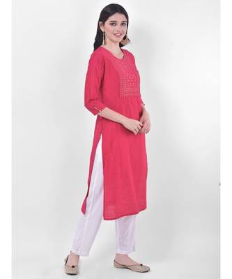 Deep Pink Embroidered Straight Kurta 3