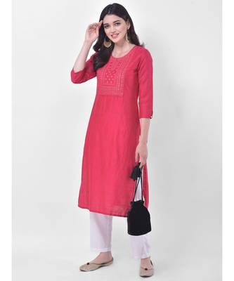 Deep Pink Embroidered Straight Kurta 4