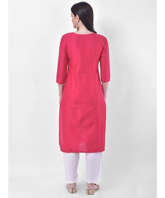 Deep Pink Embroidered Straight Kurta 5