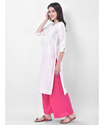 White Embroidered Straight Kurta 2