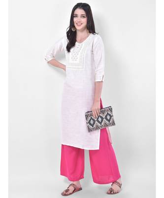 White Embroidered Straight Kurta 4