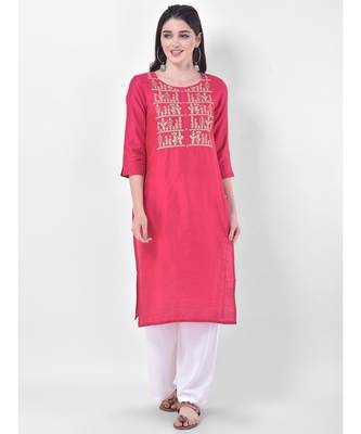 Deep Pink Embroidered Straight Kurta 1