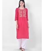 Deep Pink Embroidered Straight Kurta
