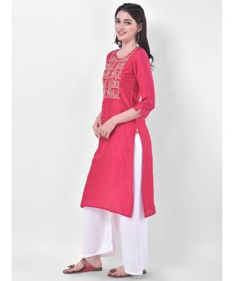 Deep Pink Embroidered Straight Kurta 2