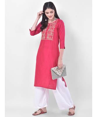 Deep Pink Embroidered Straight Kurta 4