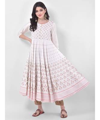 White Printed Flared Kurta 1