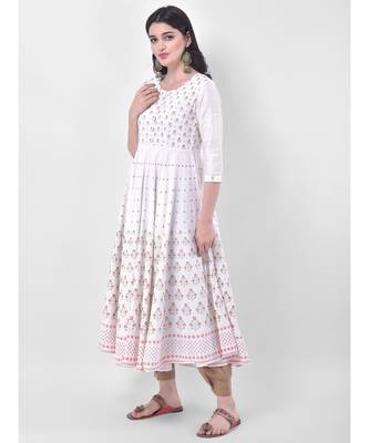 White Printed Flared Kurta 2