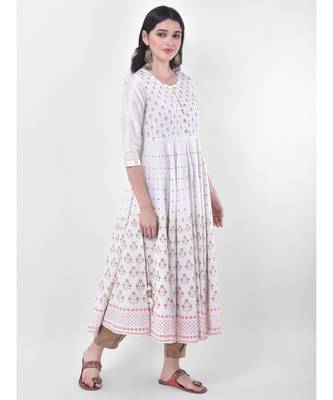 White Printed Flared Kurta 3