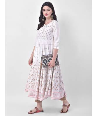 White Printed Flared Kurta 4