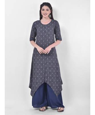 Grey Printed Asymmetric Kurta 1