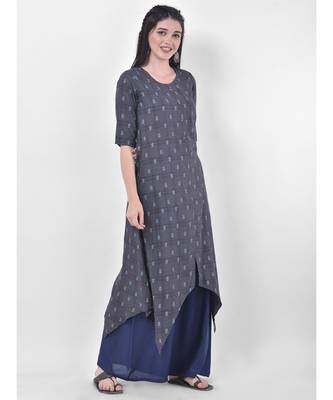 Grey Printed Asymmetric Kurta 3