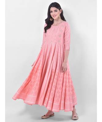 Persian Pink Embroidered Flared Kurta 1