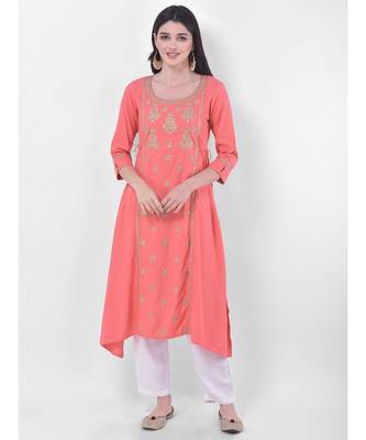 Coral Embroidered A-line Kurta 1