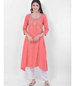 Coral Embroidered A-line Kurta
