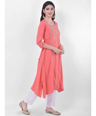 Coral Embroidered A-line Kurta 3