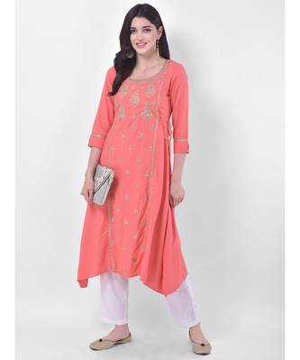 Coral Embroidered A-line Kurta 4