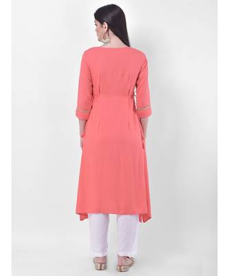 Coral Embroidered A-line Kurta 5