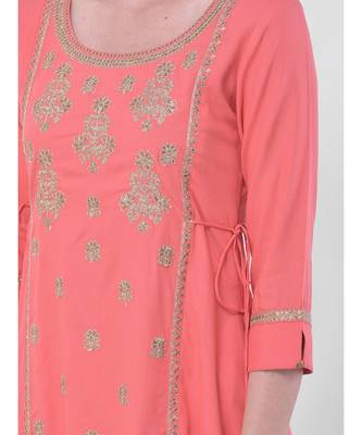Coral Embroidered A-line Kurta 6