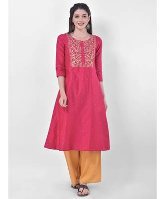 Deep Pink Embroidered A-line Kurta 1