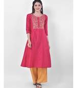 Deep Pink Embroidered A-line Kurta