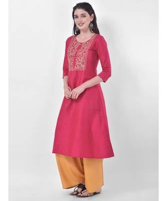 Deep Pink Embroidered A-line Kurta 2