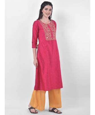 Deep Pink Embroidered A-line Kurta 3