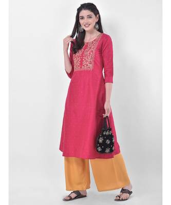 Deep Pink Embroidered A-line Kurta 4
