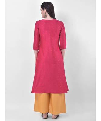 Deep Pink Embroidered A-line Kurta 5