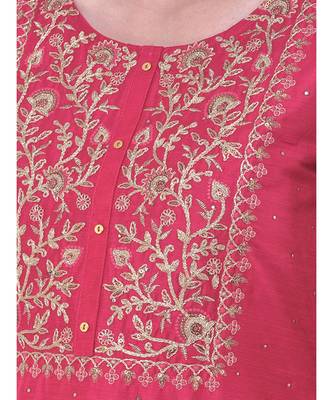 Deep Pink Embroidered A-line Kurta 6