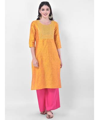 Yellow Embroidered Straight Kurta 1