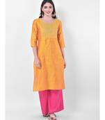 Yellow Embroidered Straight Kurta