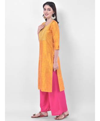 Yellow Embroidered Straight Kurta 2