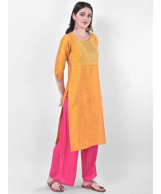 Yellow Embroidered Straight Kurta 3