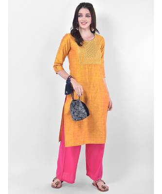 Yellow Embroidered Straight Kurta 4