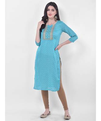 Turquoise Embroidered Straight Kurta 1