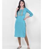 Turquoise Embroidered Straight Kurta