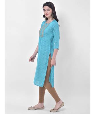 Turquoise Embroidered Straight Kurta 2