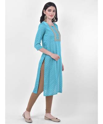 Turquoise Embroidered Straight Kurta 3