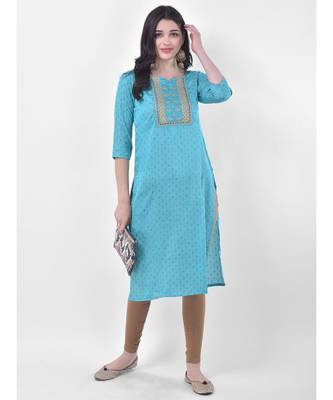 Turquoise Embroidered Straight Kurta 4