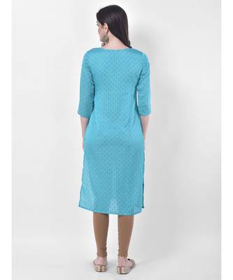 Turquoise Embroidered Straight Kurta 5
