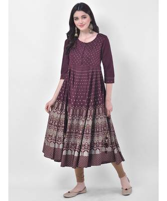 Wine Printed Flared Kurta 1